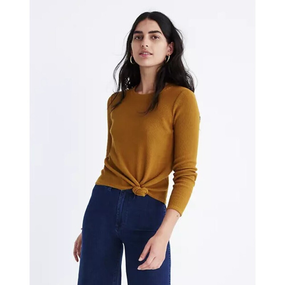 Madewell Texture & Thread Medium Jacquard Knot-Front Top Mustard Rust Autumn